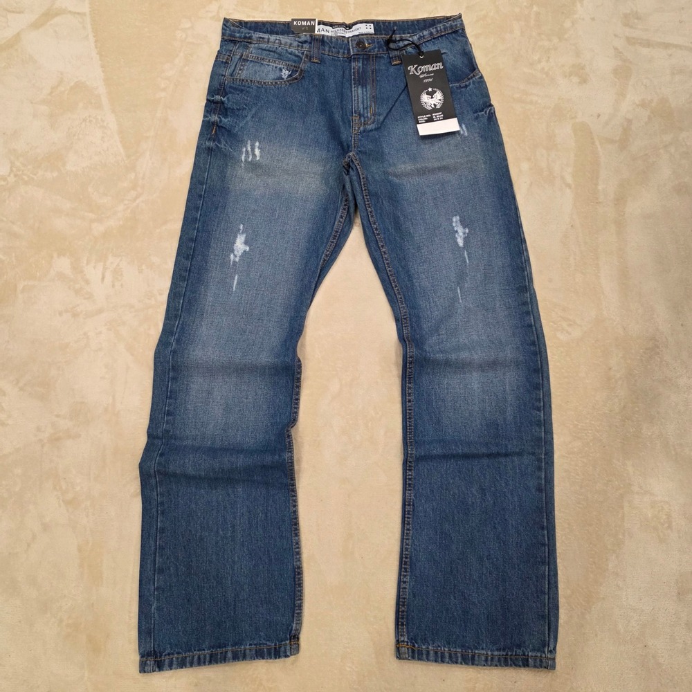 Vintage Koman Jeans Mens 34x34 New With Tags Blue Straight Leg Y2K Skater Denim